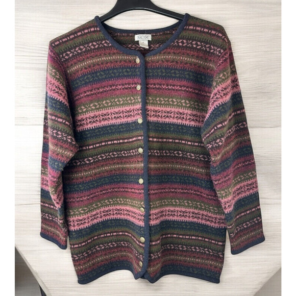 SKYR Vintage 100% Wool Cardigan Sweater Aztec Nordic Fair Isle Long Button Up XL - Picture 12 of 12